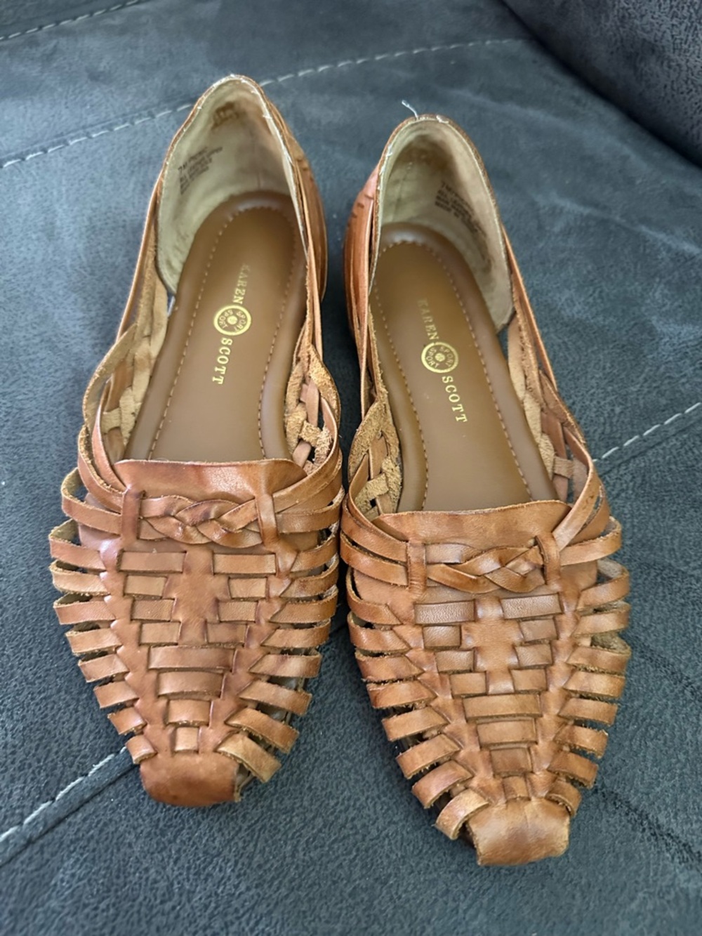Karen Scott Tan Woven Leather Flats
